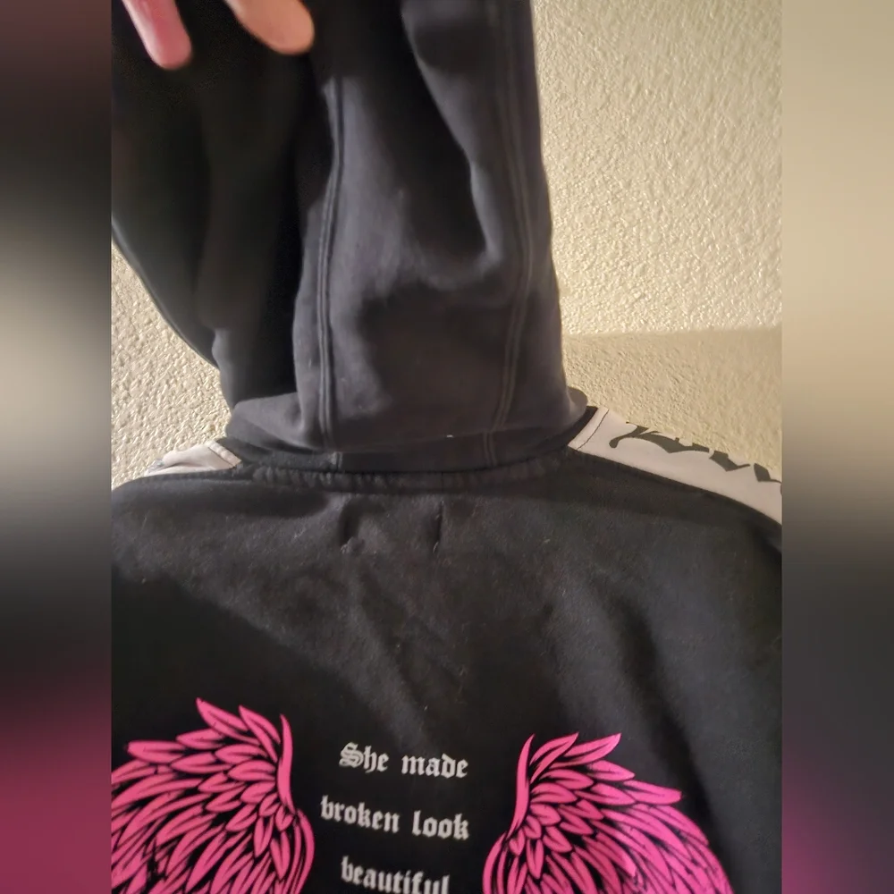 Beautiful Disaster Black Angel Wings Zip-Up Hoodie - Picture 2 of 4